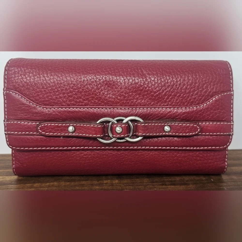 Willsons Leather Red Pebbled Leather Wallet Threefold Credit Card ID Checkbook